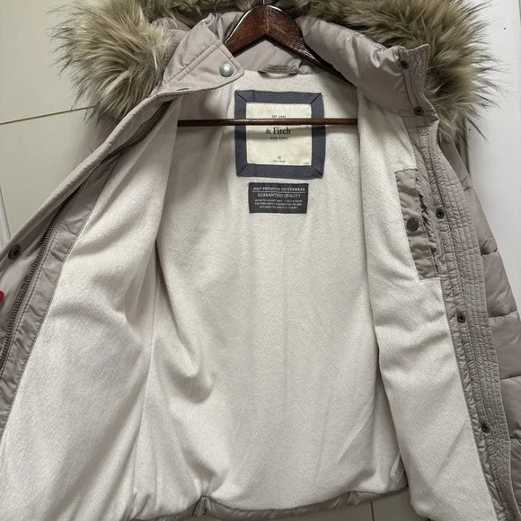 Abercrombie & Fitch Women Puffer Jacket Hooded Beige XS - Picture 7 of 7